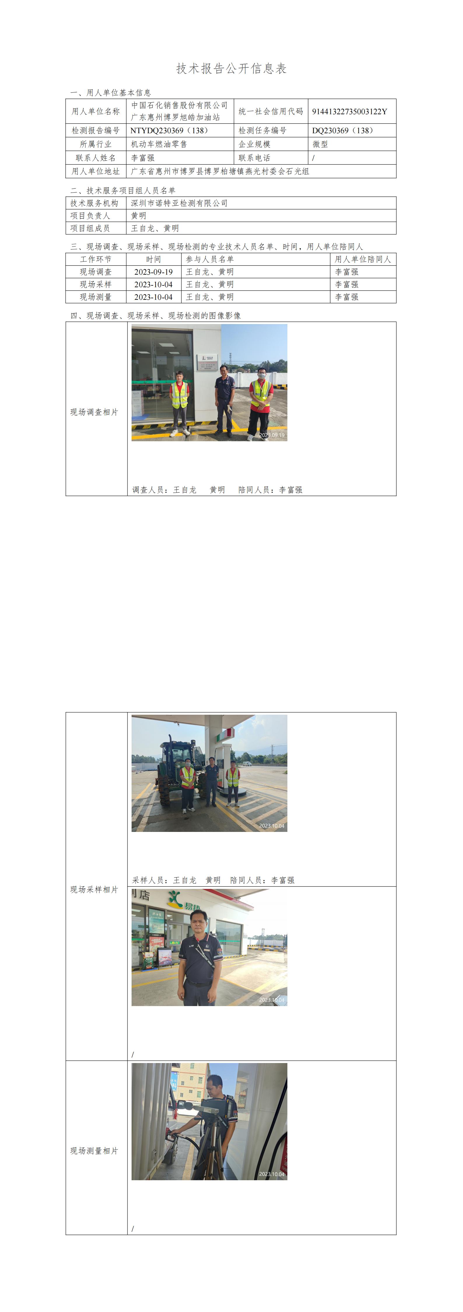 NTYDQ230369（138）中国石化销售股份有限公司广东惠州博罗旭皓加油站