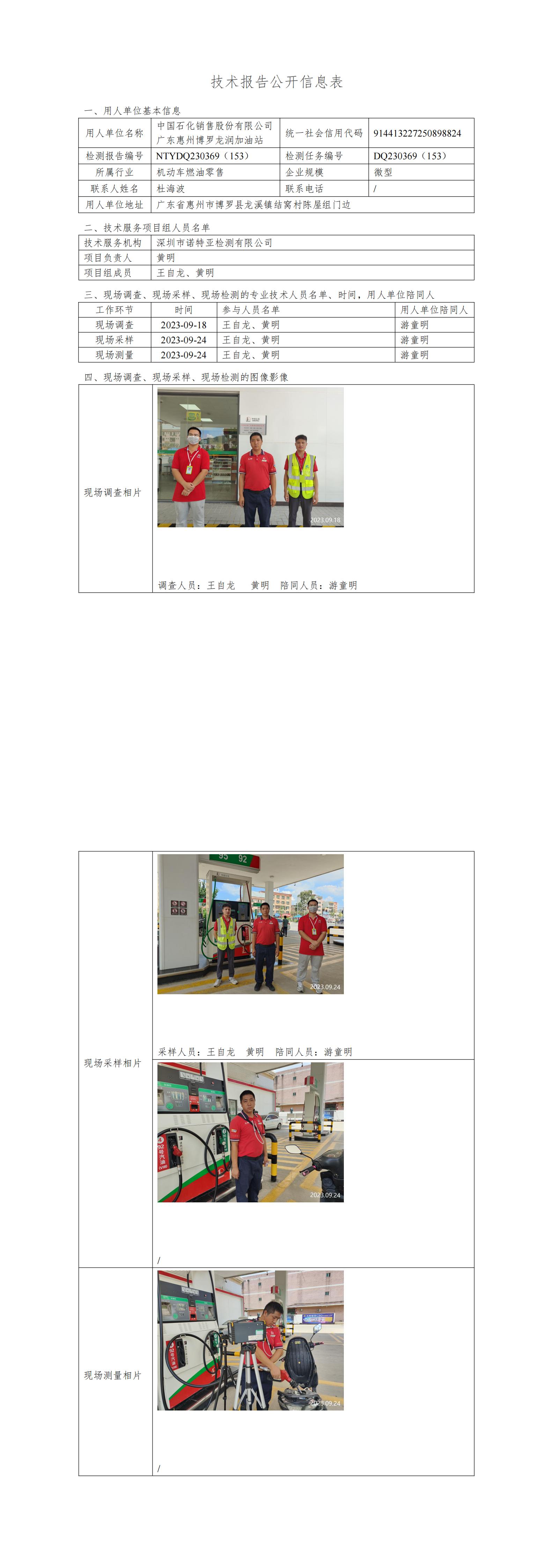 NTYDQ230369（153）中国石化销售股份有限公司广东惠州博罗龙润加油站