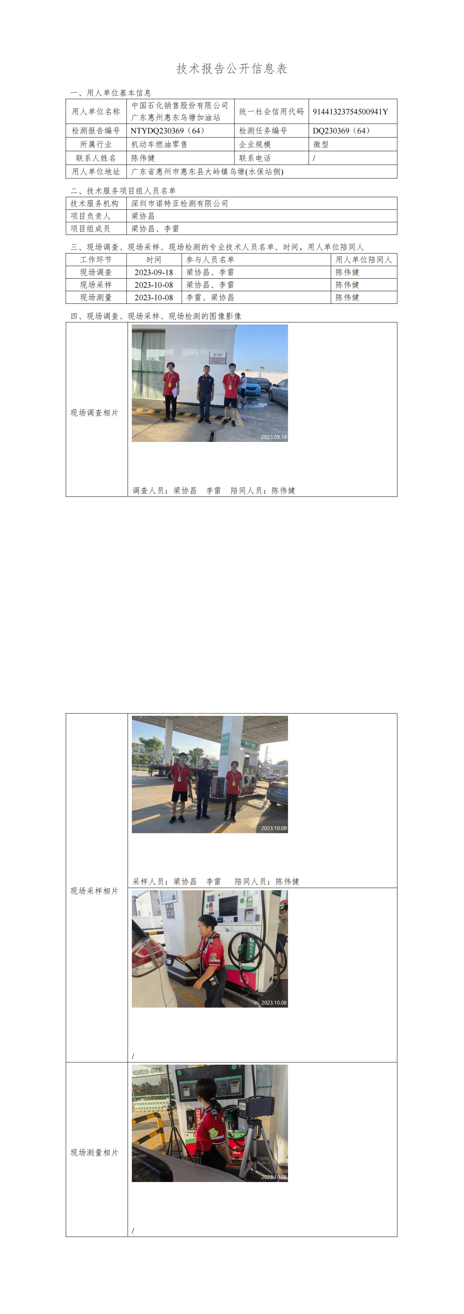 NTYDQ230369（64）- 中国石化销售股份有限公司广东惠州惠东乌塘加油站