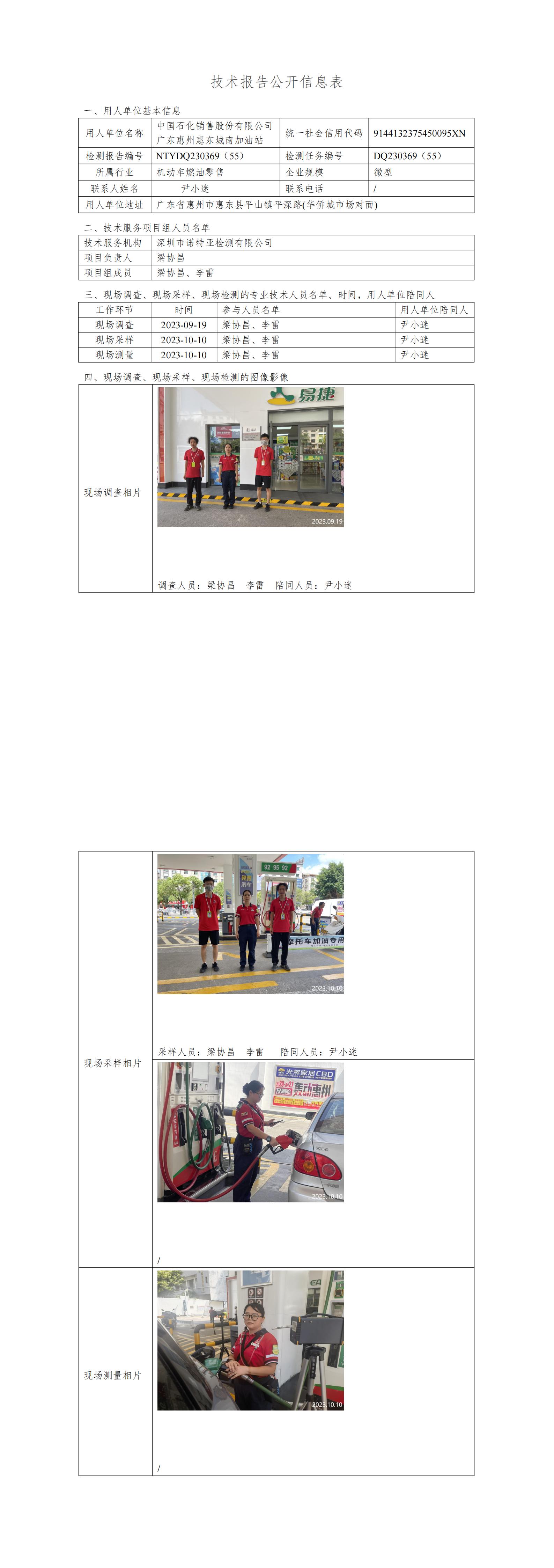 NTYDQ230369（55）- 中国石化销售股份有限公司广东惠州惠东城南加油站