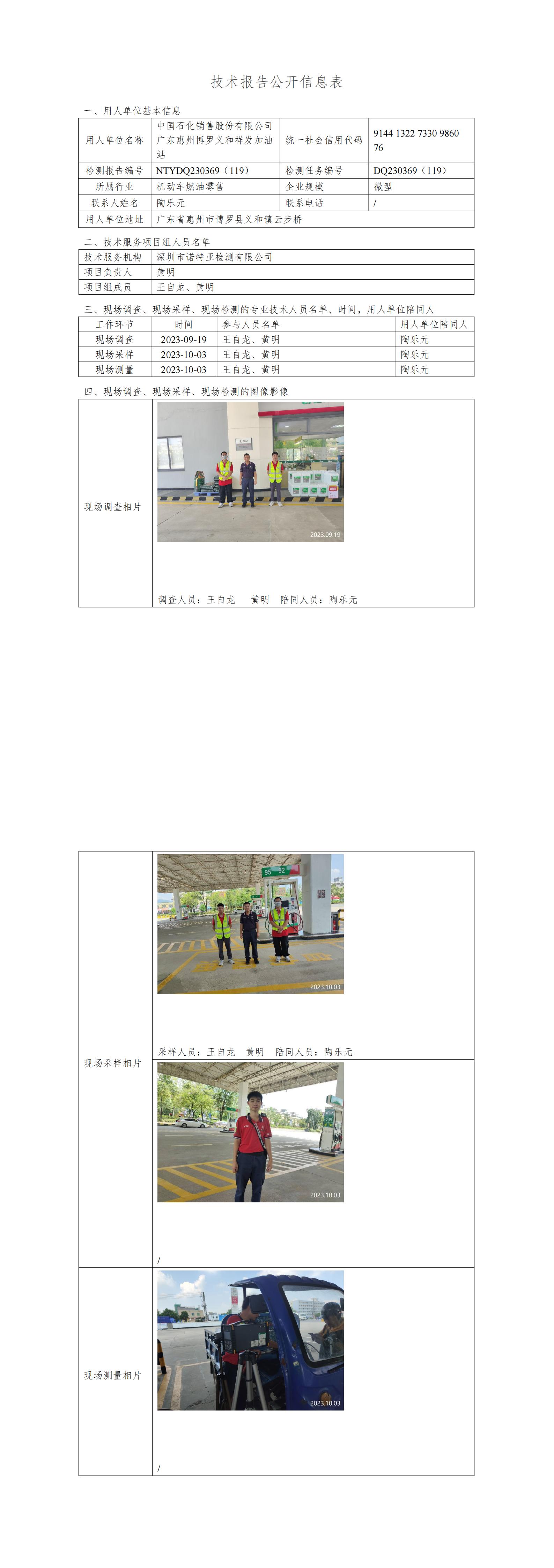 NTYDQ230369（119）中国石化销售股份有限公司广东惠州博罗祥发加油站