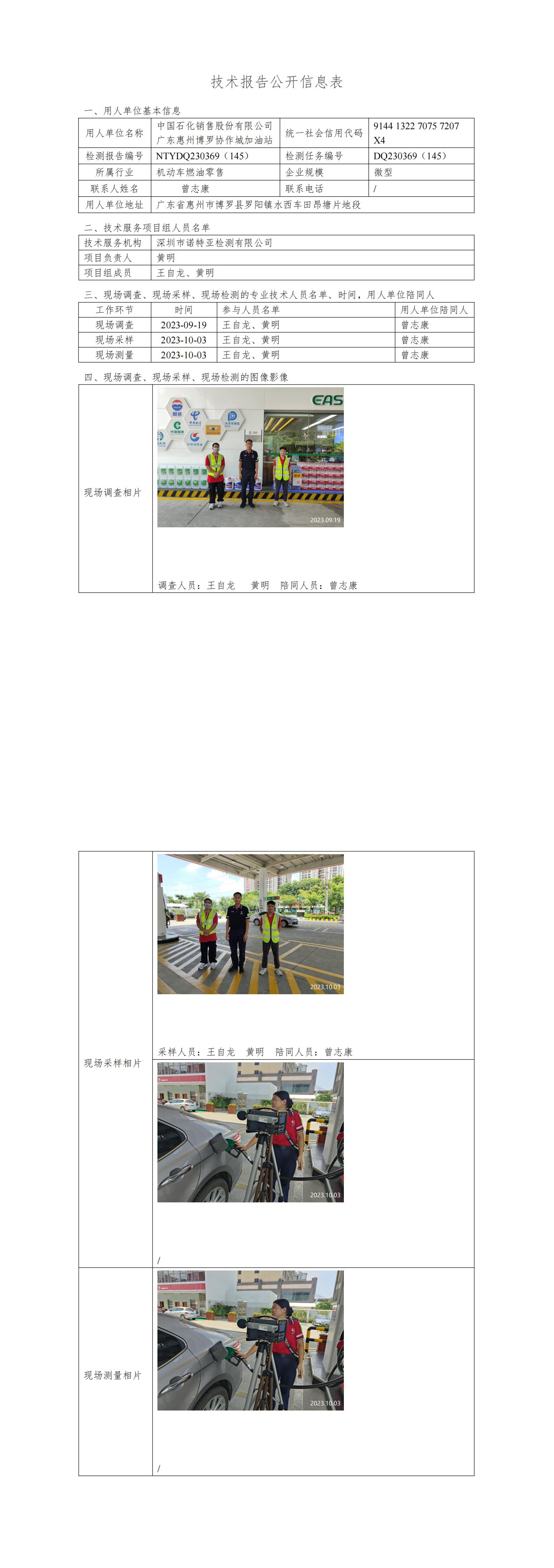 NTYDQ230369（145）中国石化销售股份有限公司广东惠州博罗协作城加油站
